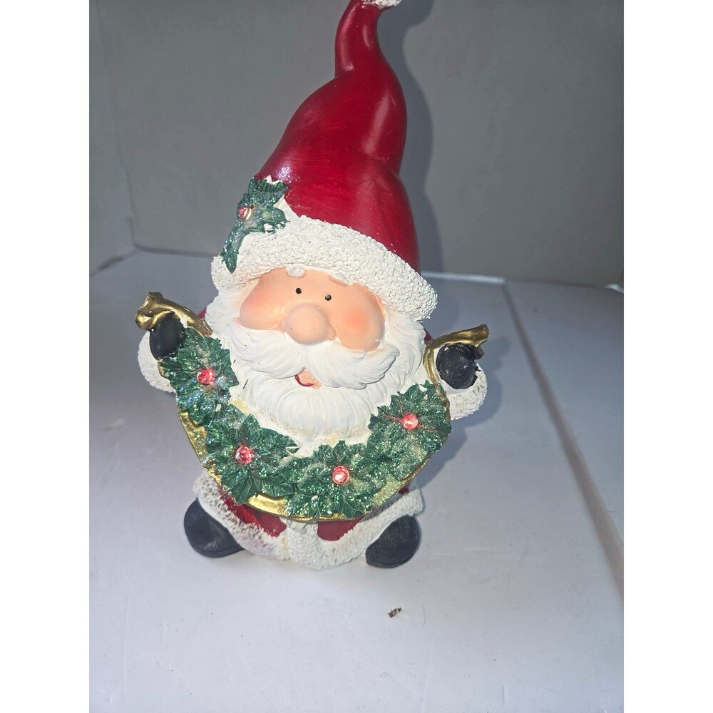 Santa Claus Holding Wreath Hand Painted Resin Figurine Christmas Decor light up